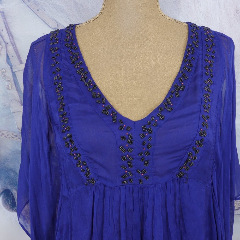 Free People Purple Beaded Detail Wide Sheer Sleeve 70's Inspired Boho S XS Top - Picture 6 of 12